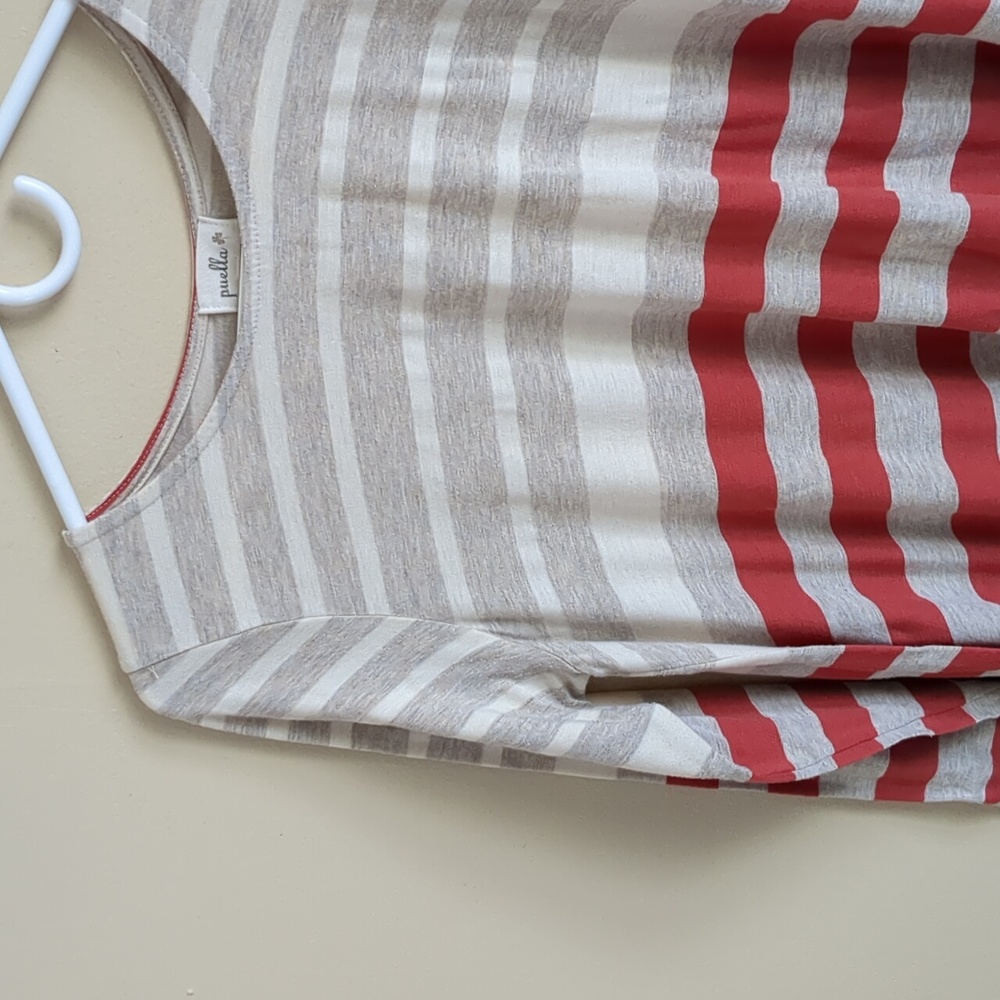 Medium Puella Striped Long Sleeve Darcy Swing Tunic Red & Tan Anthropologie - Picture 7 of 15